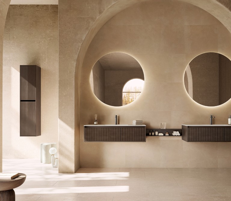 Meuble de salle de bain en bois massif Frame Origin, 120 cm, 1 niveau, chêne brun