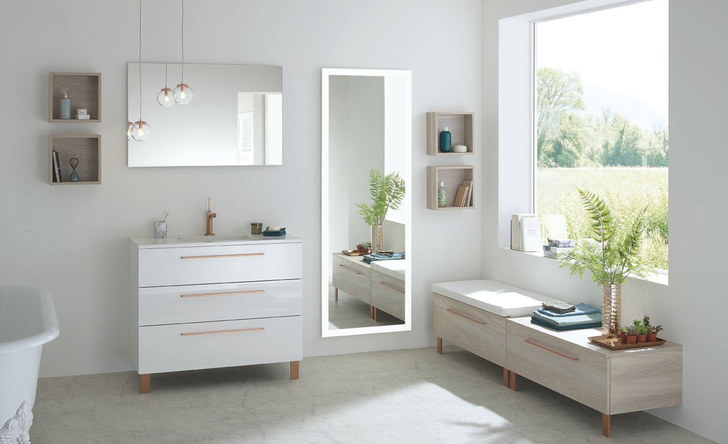Salle de bain blanche et fougère