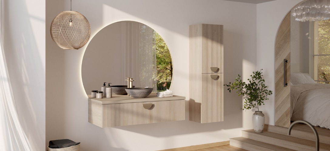 Image de salle de bain scandinave pierre naturelle bois