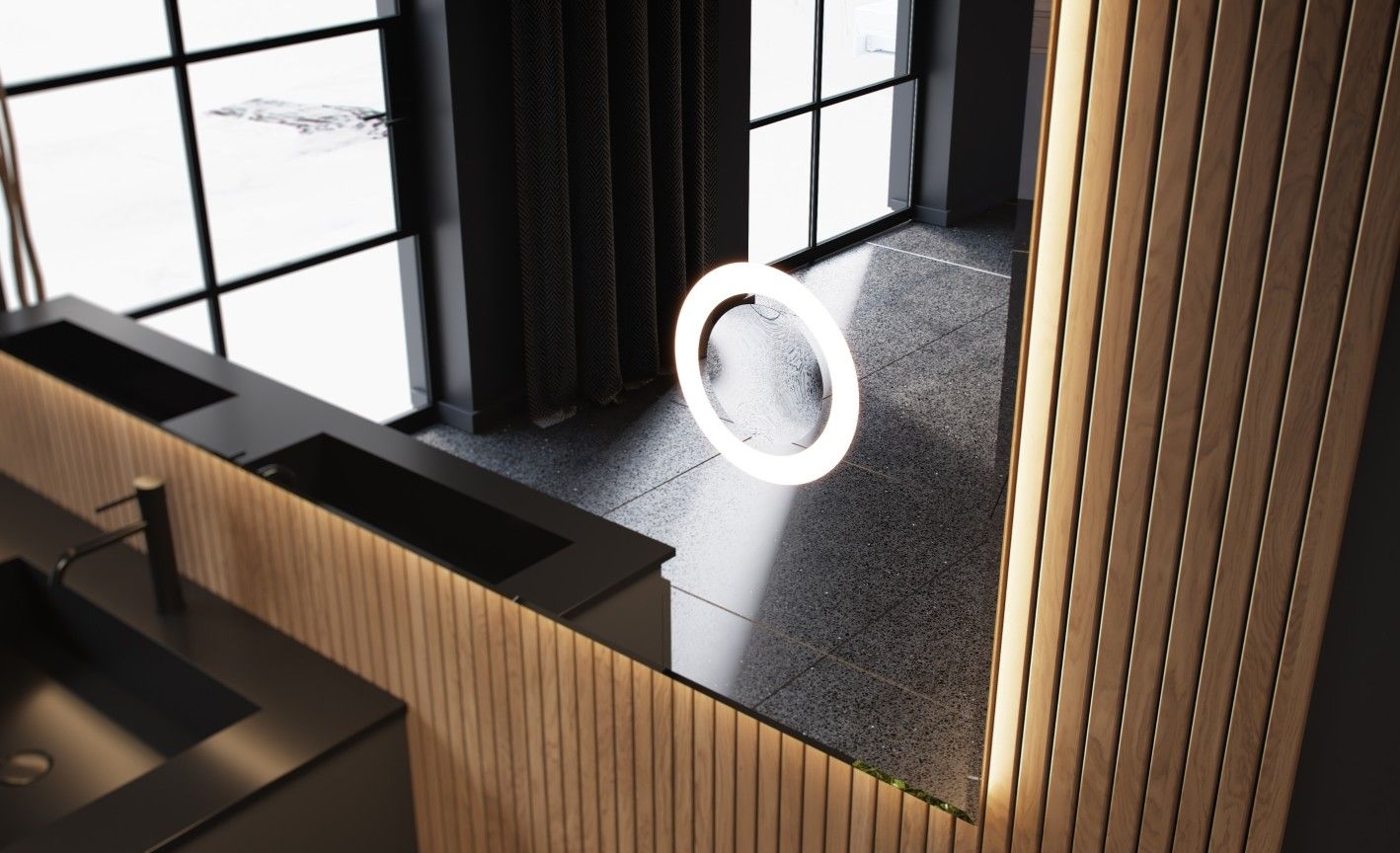 Miroir de salle de bain sur mesure Sanijura avec rétro-éclairage et miroir grossissant éclairé