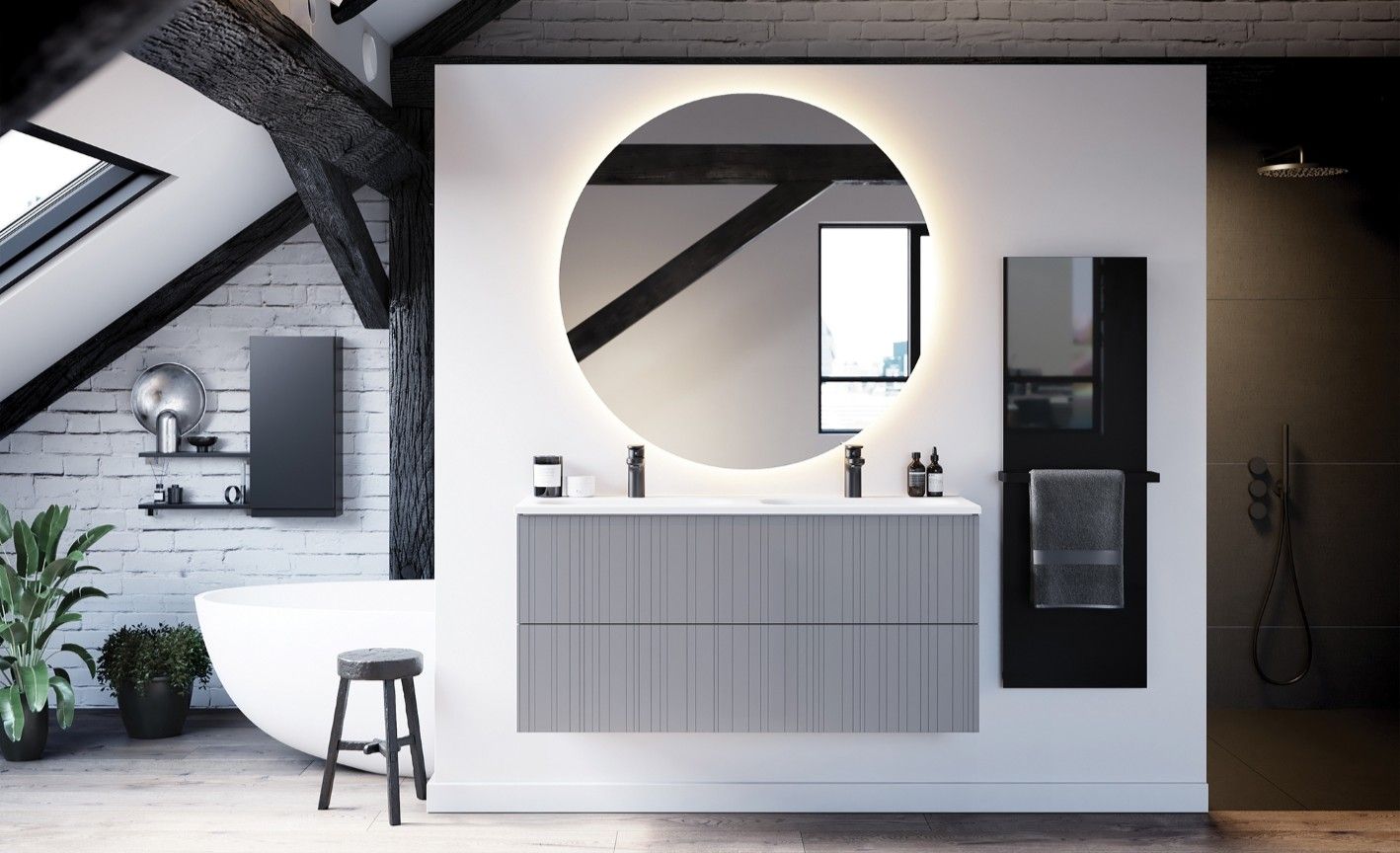 Miroir de salle de bain sur mesure rond Sanijura avec éclairage