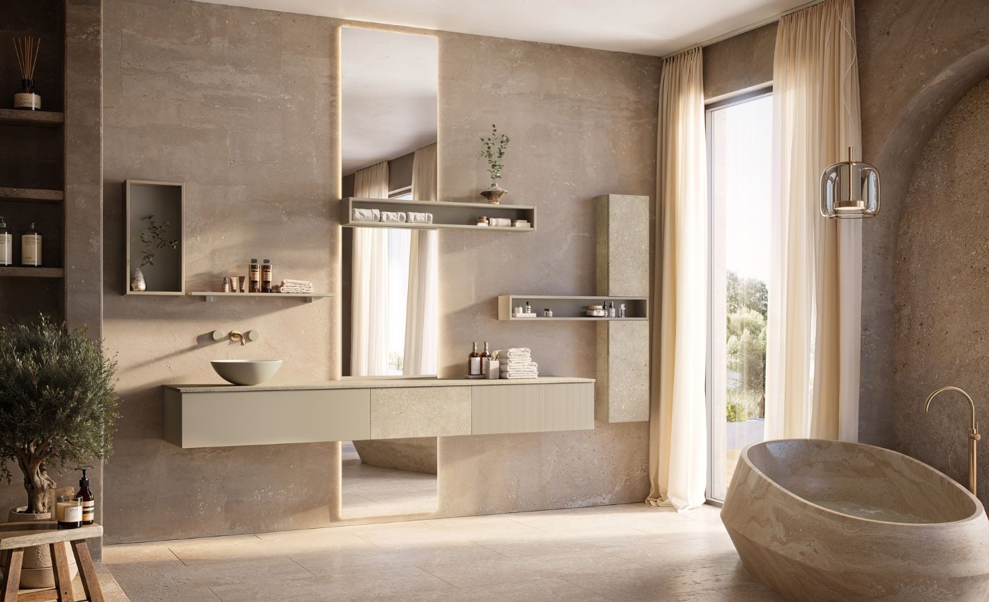 Image d’une salle de bain design de style zen Sanijura aux tons naturels et terreux