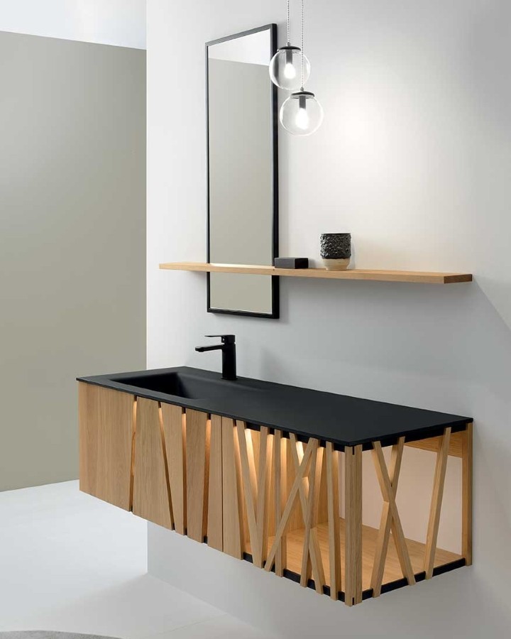 Meuble de salle de bain design en bois massif Colombine 140 cm